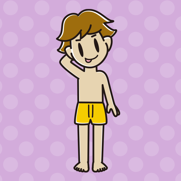 インナーウェアの着用例イラスト（テヘヘな男子高校生）【色、背景あり】PNG