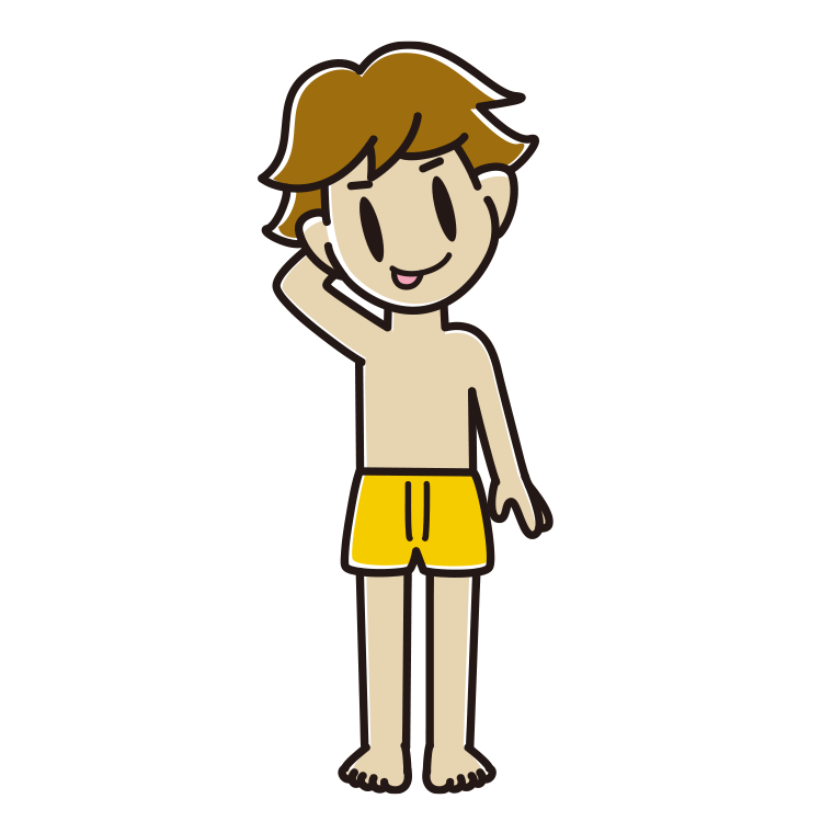 インナーウェアの着用例イラスト（テヘヘな男子高校生）【色あり、背景なし】透過PNG
