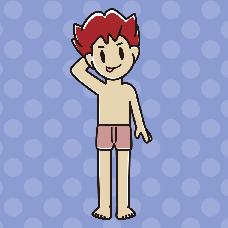 インナーウェアの着用例イラスト（テヘヘな男子大学生）【色、背景あり】PNG