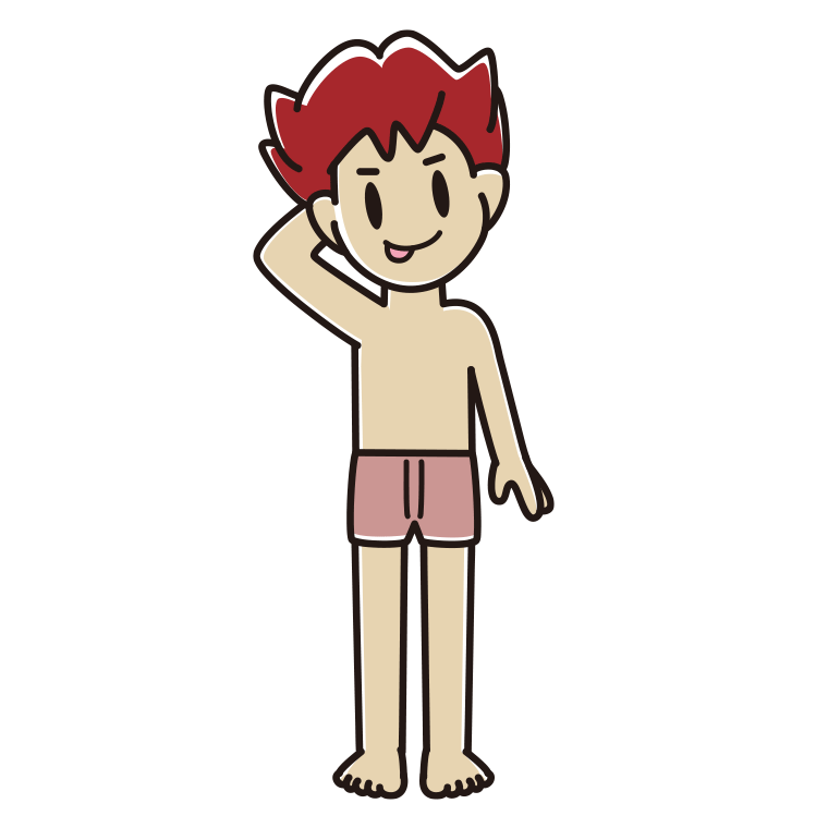 インナーウェアの着用例イラスト（テヘヘな男子大学生）【色あり、背景なし】透過PNG