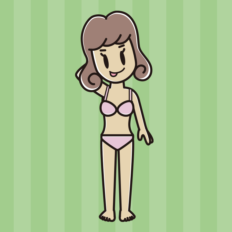 インナーウェアの着用例イラスト（テヘヘな女子大学生）【色、背景あり】PNG