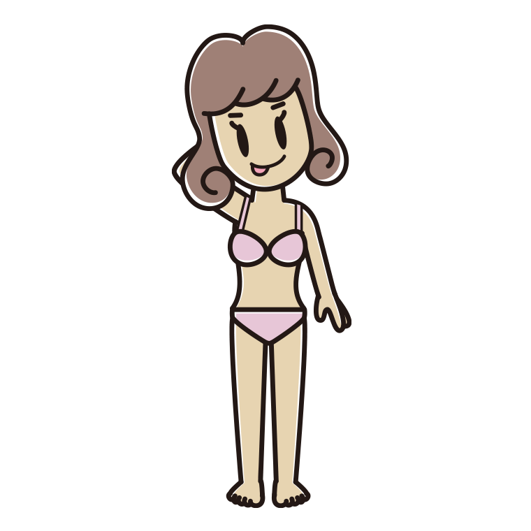 インナーウェアの着用例イラスト（テヘヘな女子大学生）【色あり、背景なし】透過PNG