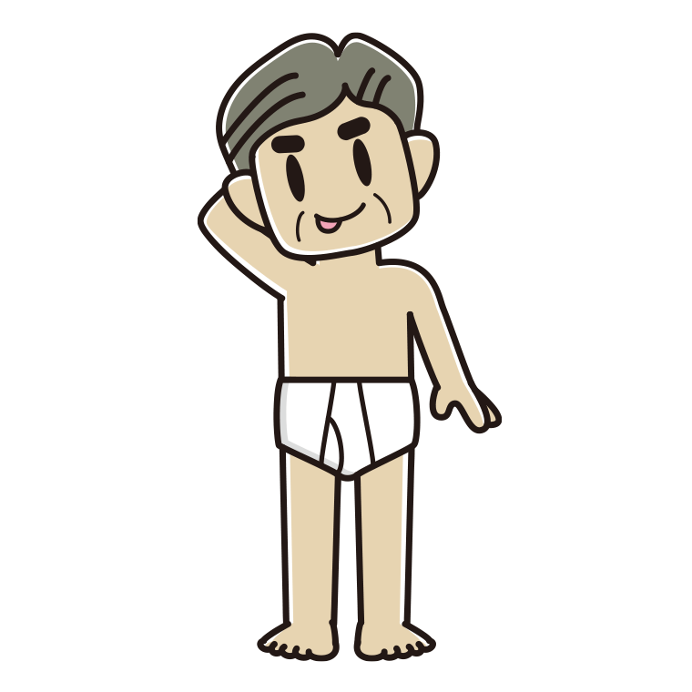 インナーウェアの着用例イラスト（テヘヘなおじさん）【色あり、背景なし】透過PNG