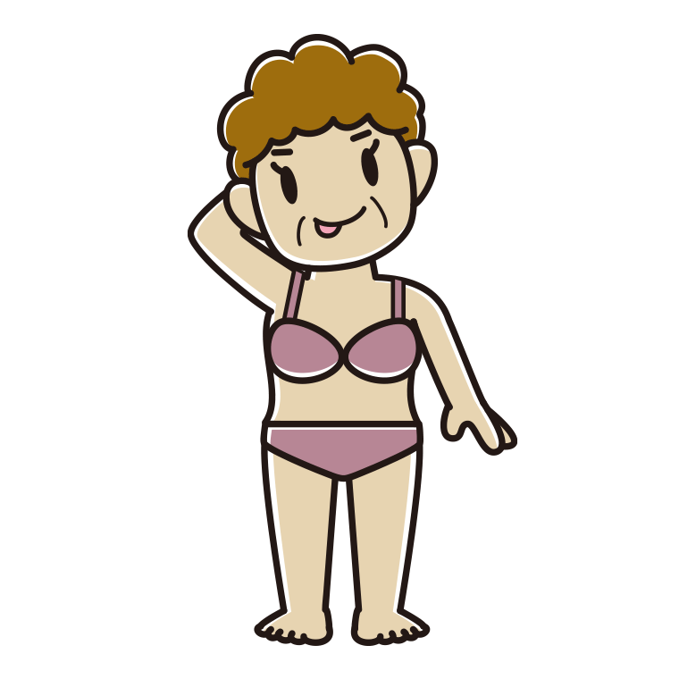 インナーウェアの着用例イラスト（テヘヘなおばさん）【色あり、背景なし】透過PNG