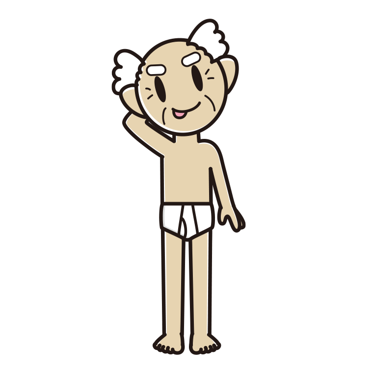 インナーウェアの着用例イラスト（テヘヘなおじいさん）【色あり、背景なし】透過PNG