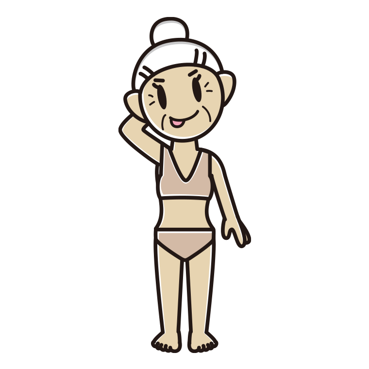 インナーウェアの着用例イラスト（テヘヘなおばあさん）【色あり、背景なし】透過PNG