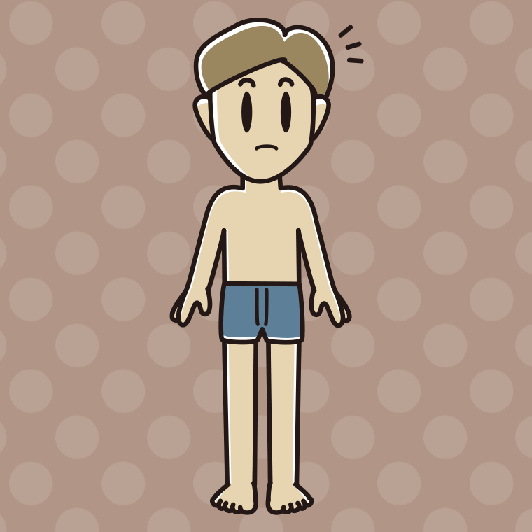 インナーウェアの着用例イラスト（何かに気付く男性）【色、背景あり】PNG