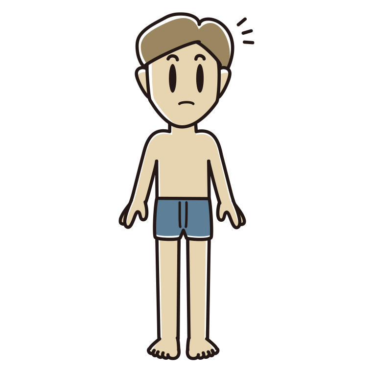 インナーウェアの着用例イラスト（何かに気付く男性）【色あり、背景なし】透過PNG