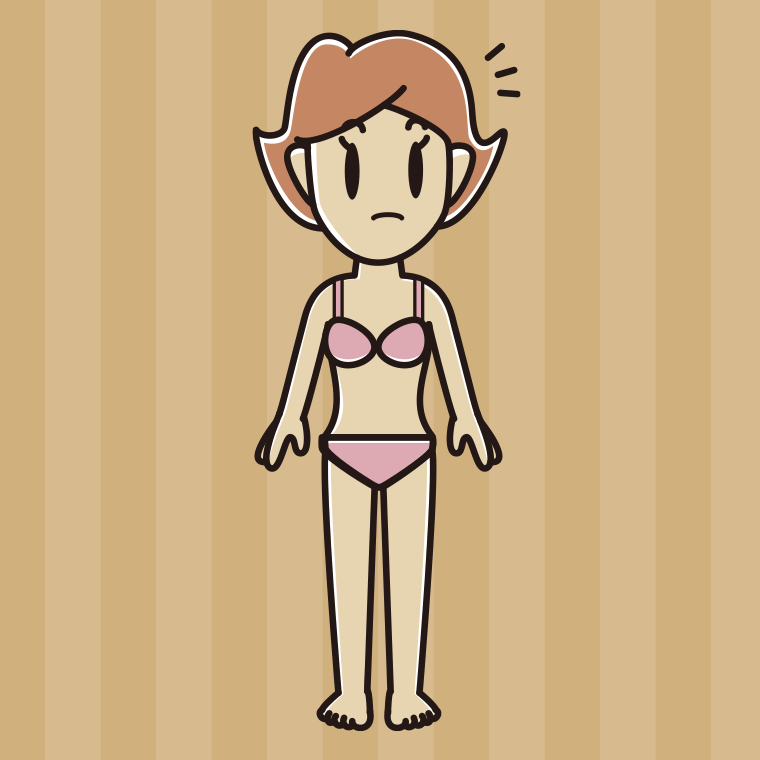 インナーウェアの着用例イラスト（何かに気付く女性）【色、背景あり】PNG