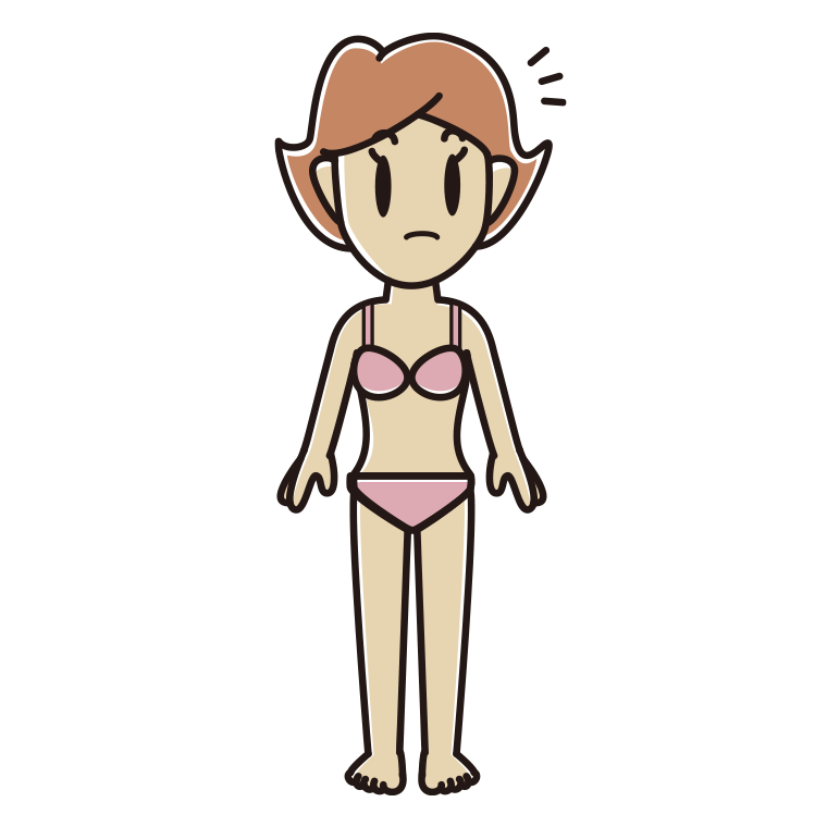 インナーウェアの着用例イラスト（何かに気付く女性）【色あり、背景なし】透過PNG