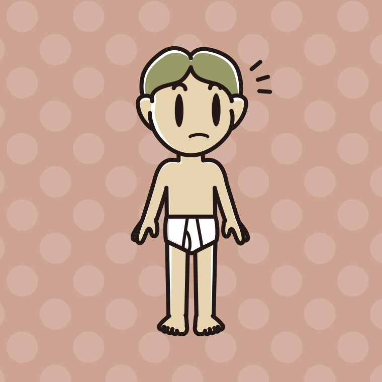 インナーウェアの着用例イラスト（何かに気付く小学生男子）【色、背景あり】PNG
