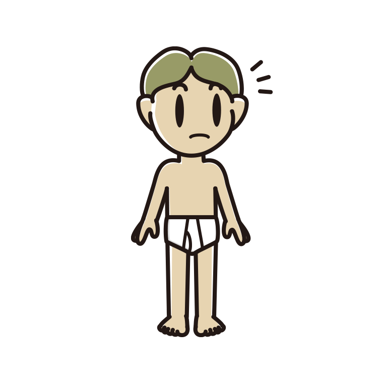 インナーウェアの着用例イラスト（何かに気付く小学生男子）【色あり、背景なし】透過PNG