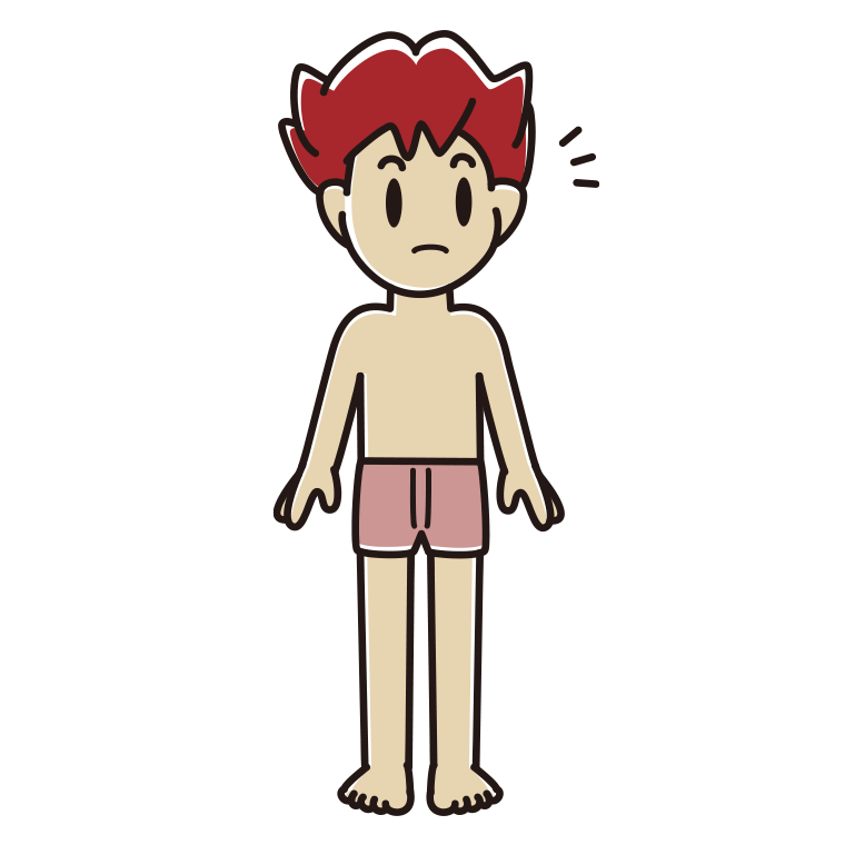 インナーウェアの着用例イラスト（何かに気付く男子大学生）【色あり、背景なし】透過PNG