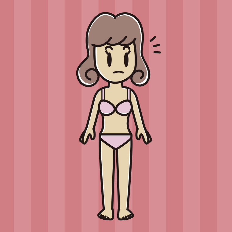 インナーウェアの着用例イラスト（何かに気付く女子大学生）【色、背景あり】PNG