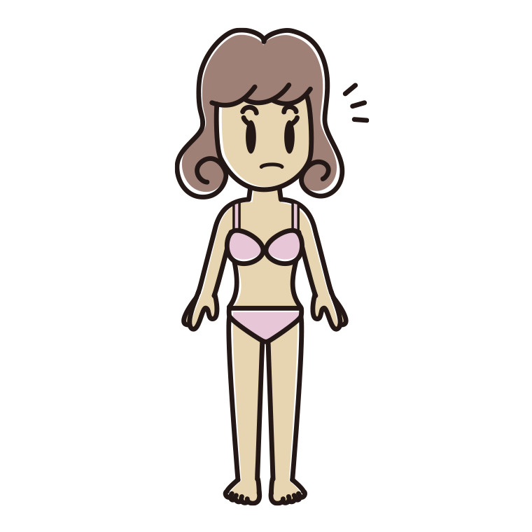 インナーウェアの着用例イラスト（何かに気付く女子大学生）【色あり、背景なし】透過PNG