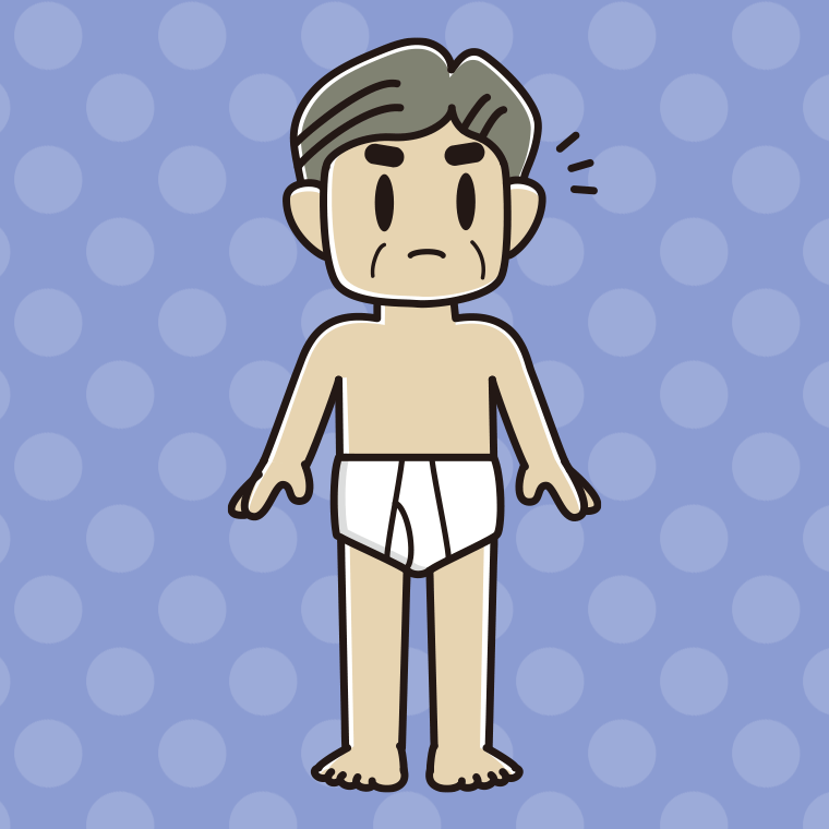 インナーウェアの着用例イラスト（何かに気付くおじさん）【色、背景あり】PNG