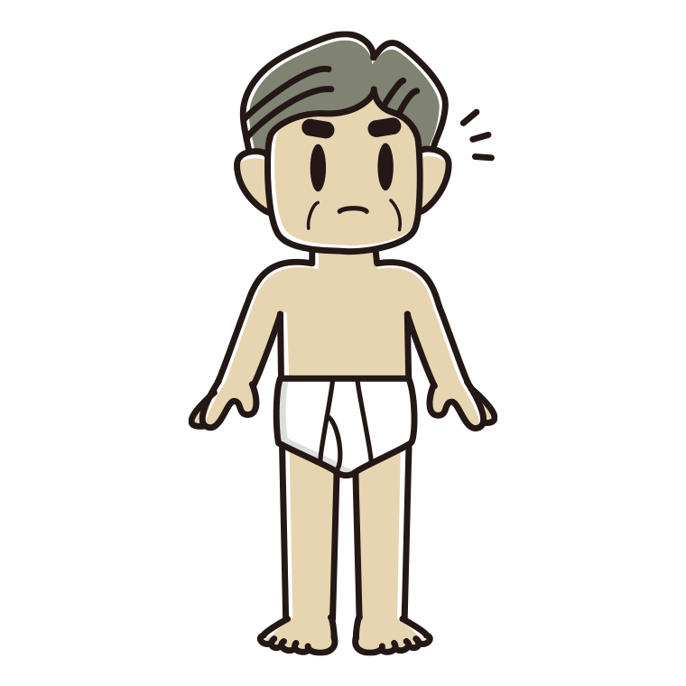 インナーウェアの着用例イラスト（何かに気付くおじさん）【色あり、背景なし】透過PNG