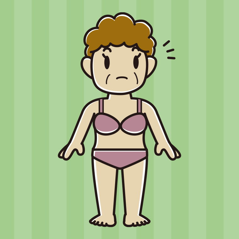 インナーウェアの着用例イラスト（何かに気付くおばさん）【色、背景あり】PNG