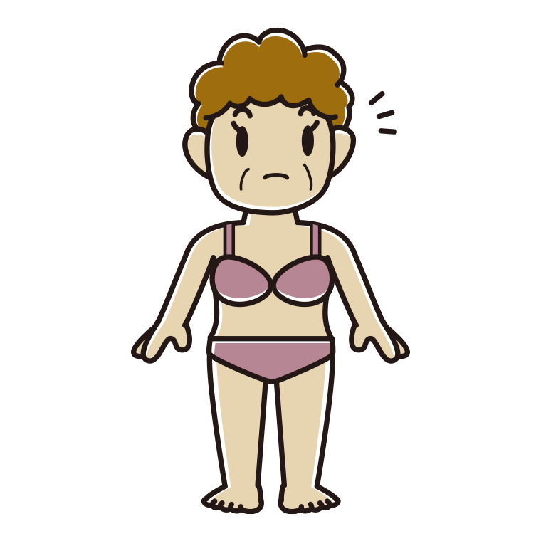 インナーウェアの着用例イラスト（何かに気付くおばさん）【色あり、背景なし】透過PNG