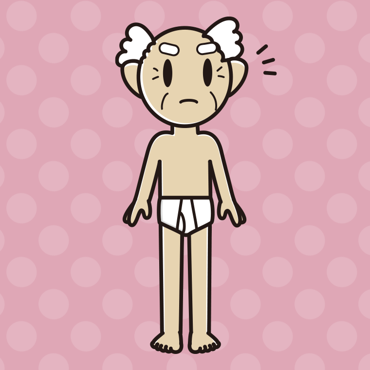 インナーウェアの着用例イラスト（何かに気付くおじいさん）【色、背景あり】PNG