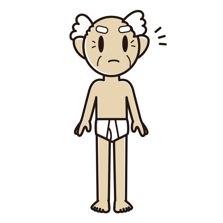インナーウェアの着用例イラスト（何かに気付くおじいさん）【色あり、背景なし】透過PNG
