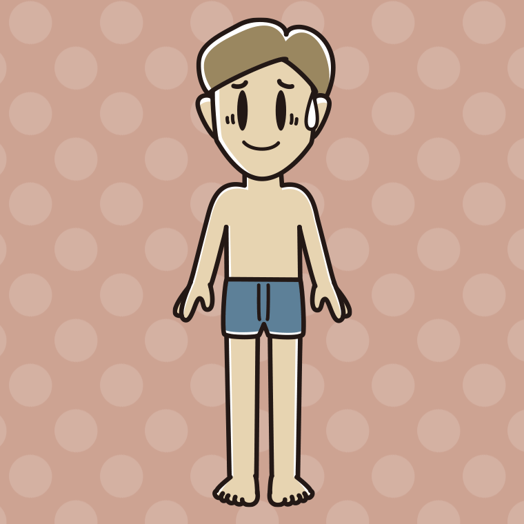 インナーウェアの着用例イラスト（苦笑いする男性）【色、背景あり】PNG