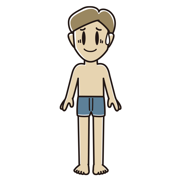 インナーウェアの着用例イラスト（苦笑いする男性）【色あり、背景なし】透過PNG