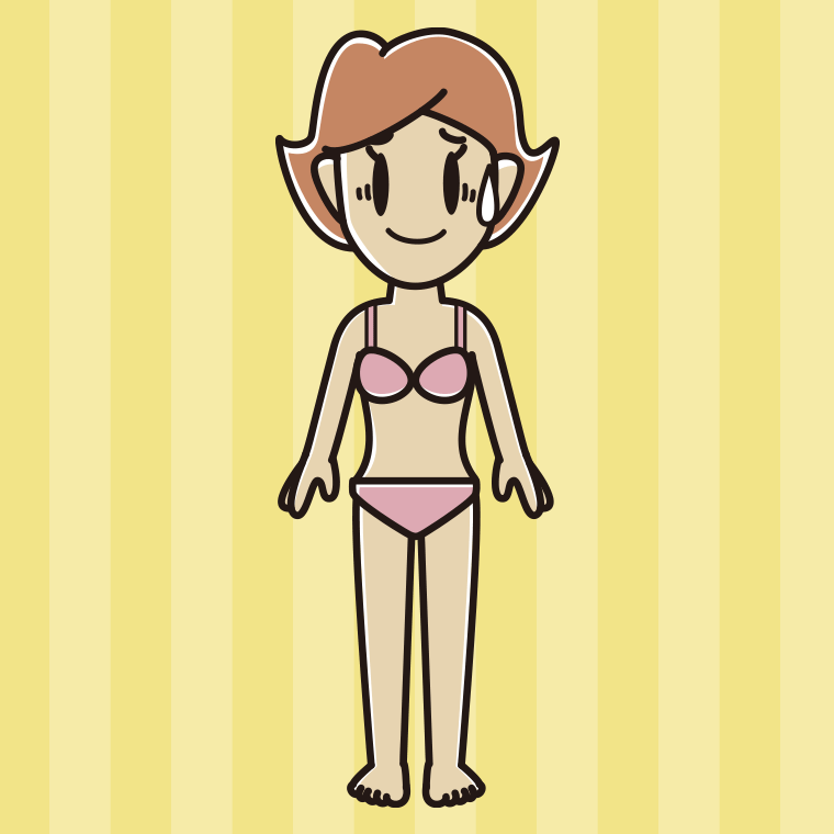 インナーウェアの着用例イラスト（苦笑いする女性）【色、背景あり】PNG