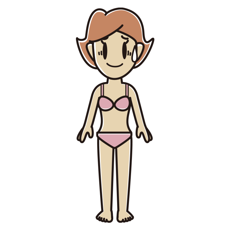インナーウェアの着用例イラスト（苦笑いする女性）【色あり、背景なし】透過PNG