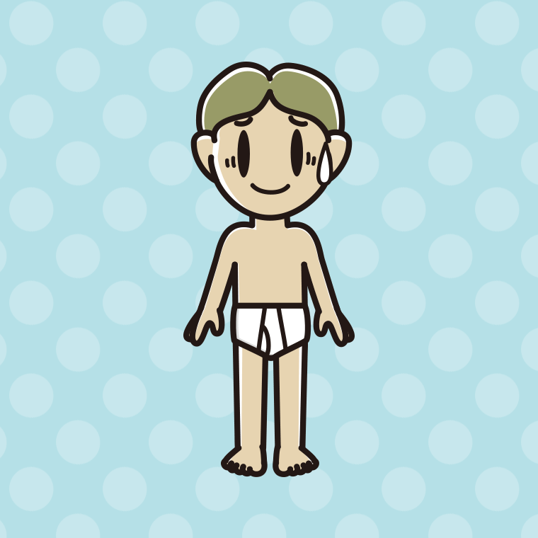 インナーウェアの着用例イラスト（苦笑いする小学生男子）【色、背景あり】PNG