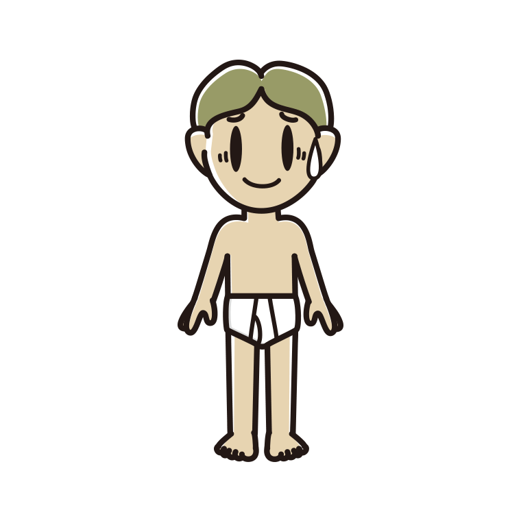 インナーウェアの着用例イラスト（苦笑いする小学生男子）【色あり、背景なし】透過PNG