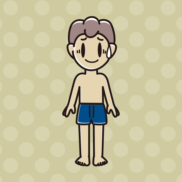 インナーウェアの着用例イラスト（苦笑いする男子中学生）【色、背景あり】PNG