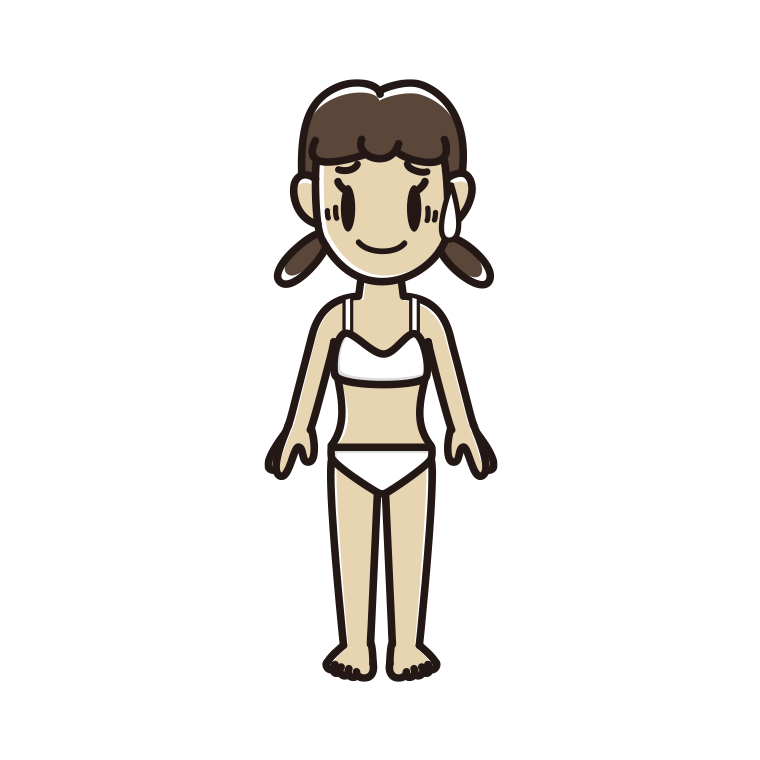 インナーウェアの着用例イラスト（苦笑いする女子中学生）【色あり、背景なし】透過PNG