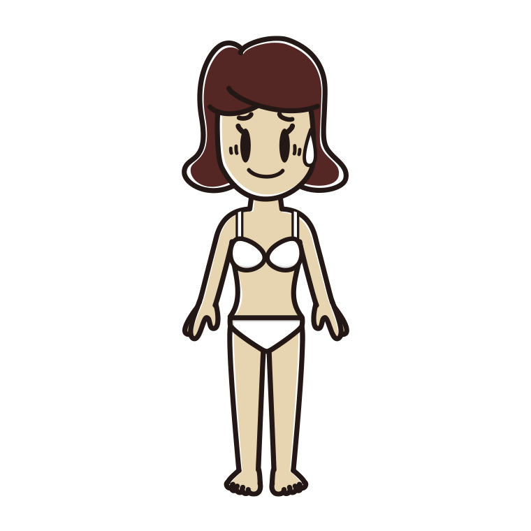 インナーウェアの着用例イラスト（苦笑いする女子高校生）【色あり、背景なし】透過PNG