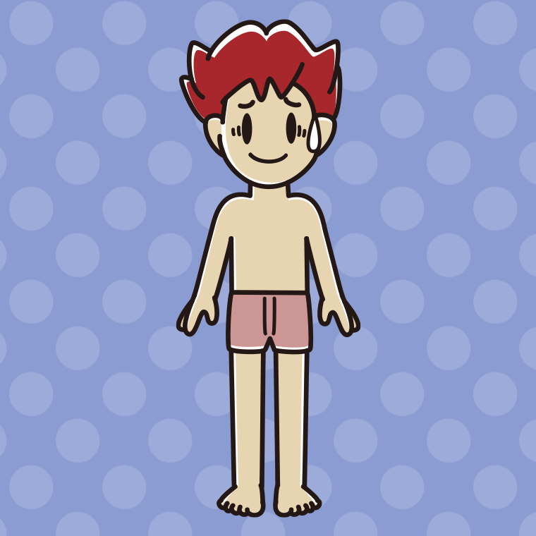 インナーウェアの着用例イラスト（苦笑いする男子大学生）【色、背景あり】PNG