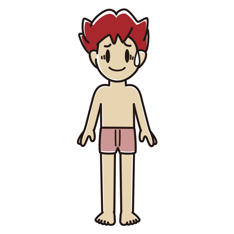 インナーウェアの着用例イラスト（苦笑いする男子大学生）【色あり、背景なし】透過PNG