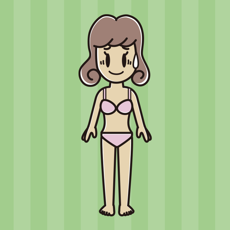インナーウェアの着用例イラスト（苦笑いする女子大学生）【色、背景あり】PNG
