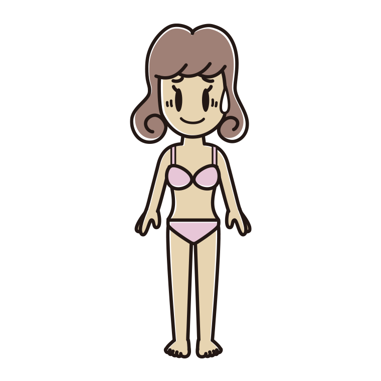 インナーウェアの着用例イラスト（苦笑いする女子大学生）【色あり、背景なし】透過PNG