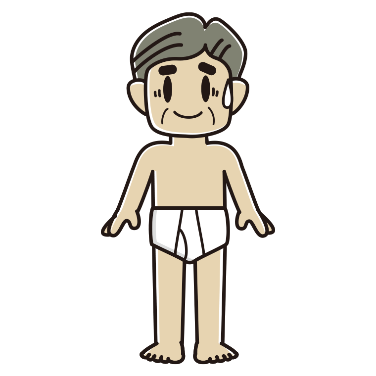 インナーウェアの着用例イラスト（苦笑いするおじさん）【色あり、背景なし】透過PNG
