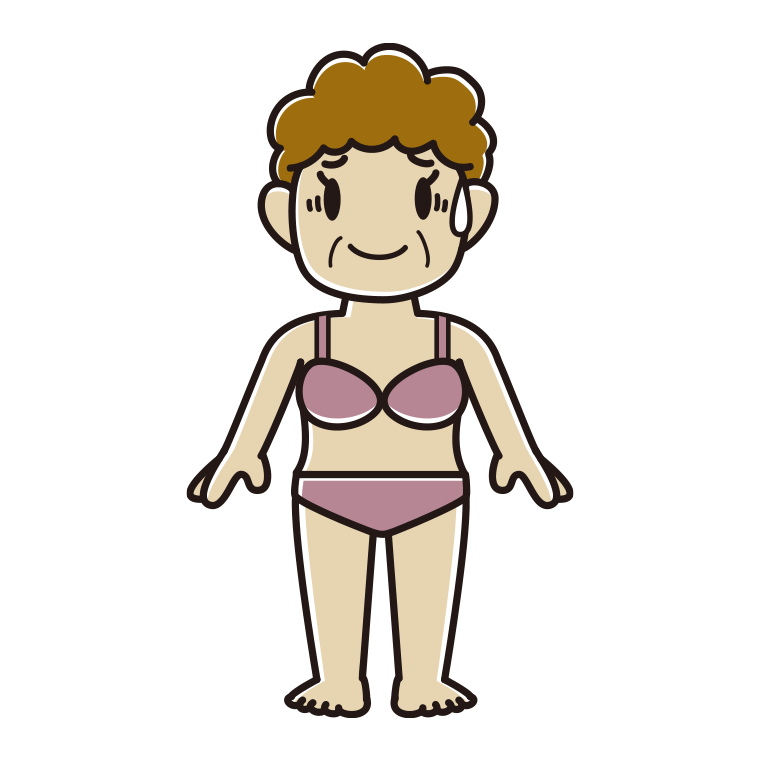 インナーウェアの着用例イラスト（苦笑いするおばさん）【色あり、背景なし】透過PNG
