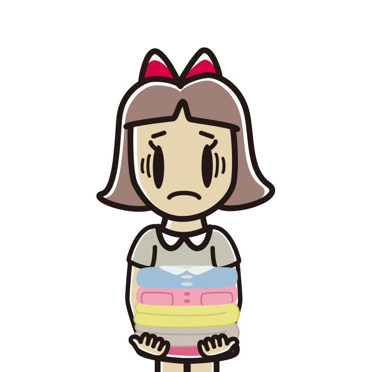 たたまれた洗濯物を持って困る小学生女子のイラスト【色あり、背景なし】透過PNG
