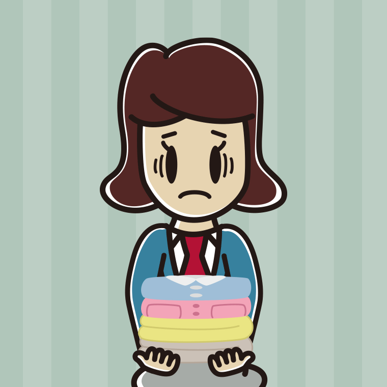 たたまれた洗濯物を持って困る女子高校生のイラスト【色、背景あり】PNG