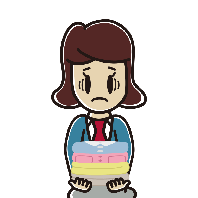 たたまれた洗濯物を持って困る女子高校生のイラスト【色あり、背景なし】透過PNG