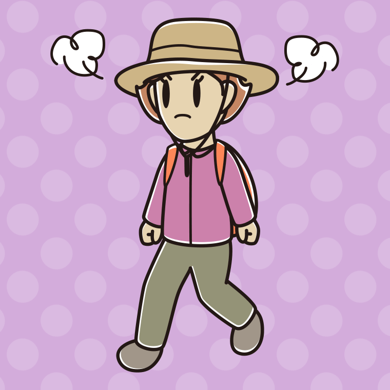 ハイキング中に怒る女性のイラスト【色、背景あり】PNG