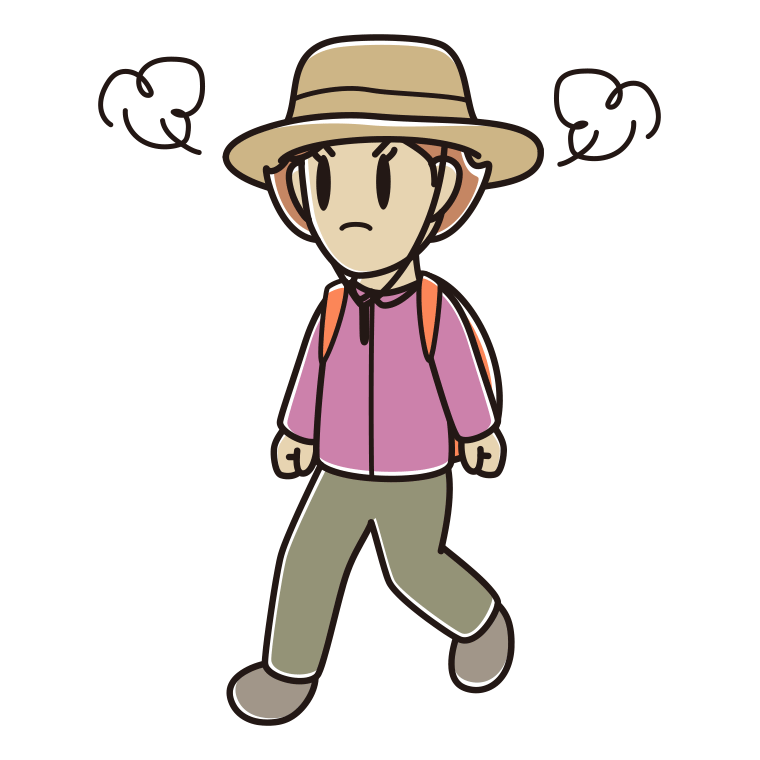 ハイキング中に怒る女性のイラスト【色あり、背景なし】透過PNG