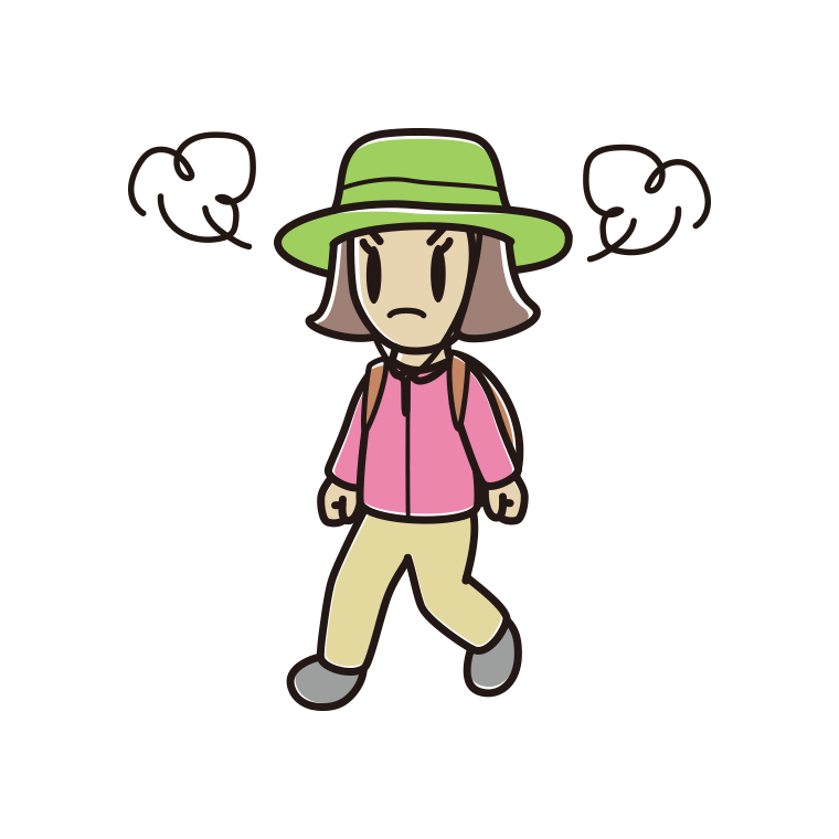 ハイキング中に怒る小学生女子のイラスト【色あり、背景なし】透過PNG