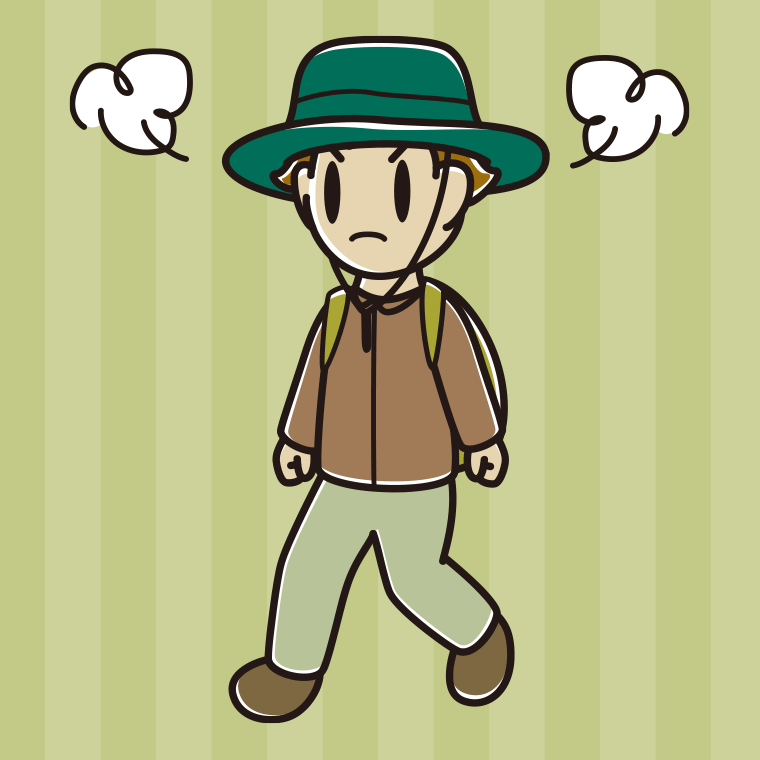 ハイキング中に怒る男子高校生のイラスト【色、背景あり】PNG