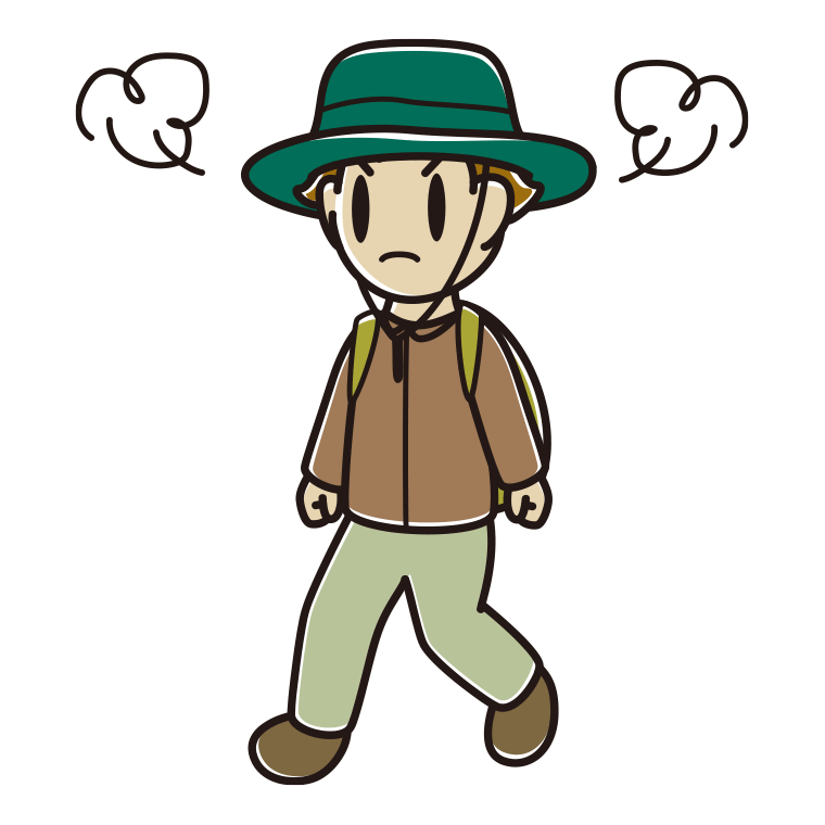 ハイキング中に怒る男子高校生のイラスト【色あり、背景なし】透過PNG