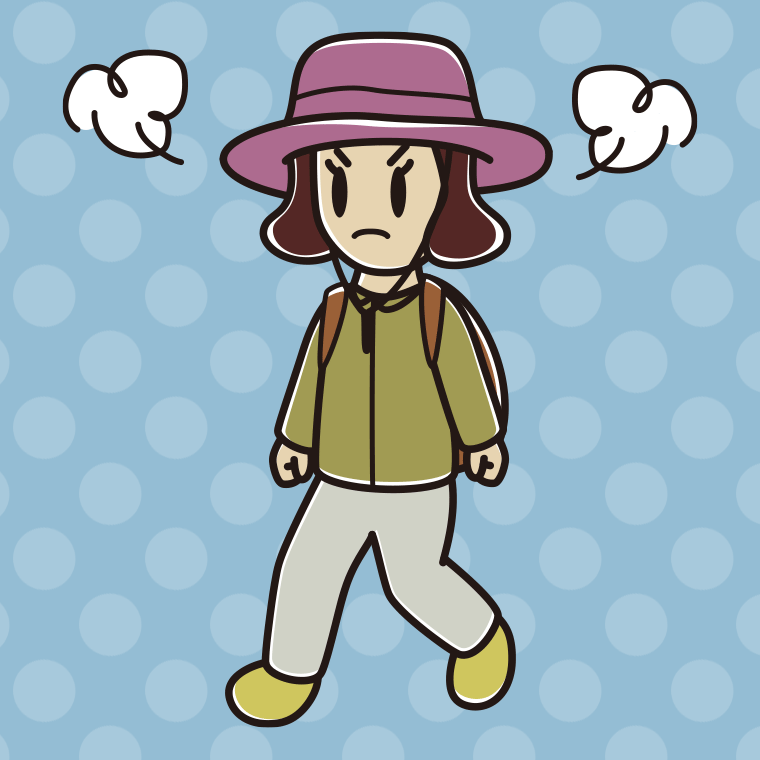 ハイキング中に怒る女子高校生のイラスト【色、背景あり】PNG