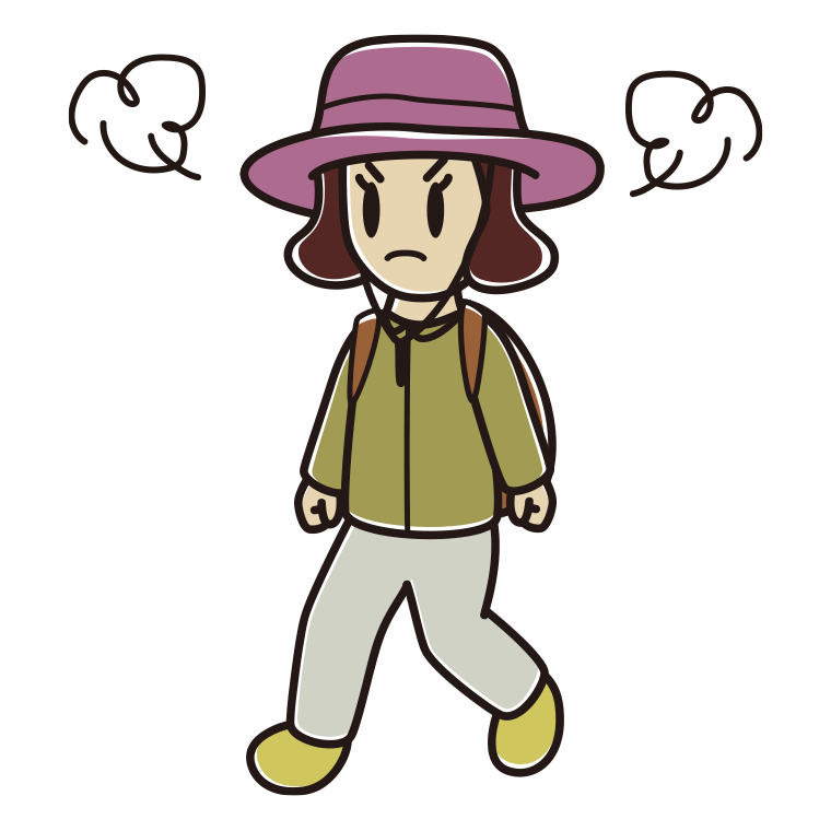ハイキング中に怒る女子高校生のイラスト【色あり、背景なし】透過PNG